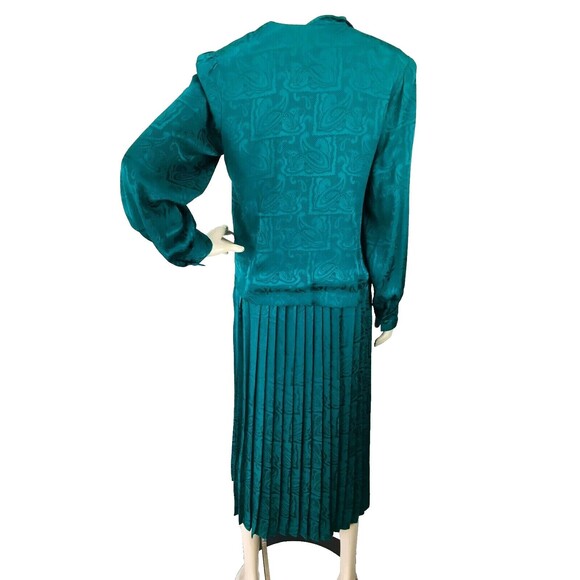 Vintage 80s Sakowitz 100% Silk Paisley Brocade Pleated Skirt & Blouse Dress Set - Picture 3 of 6